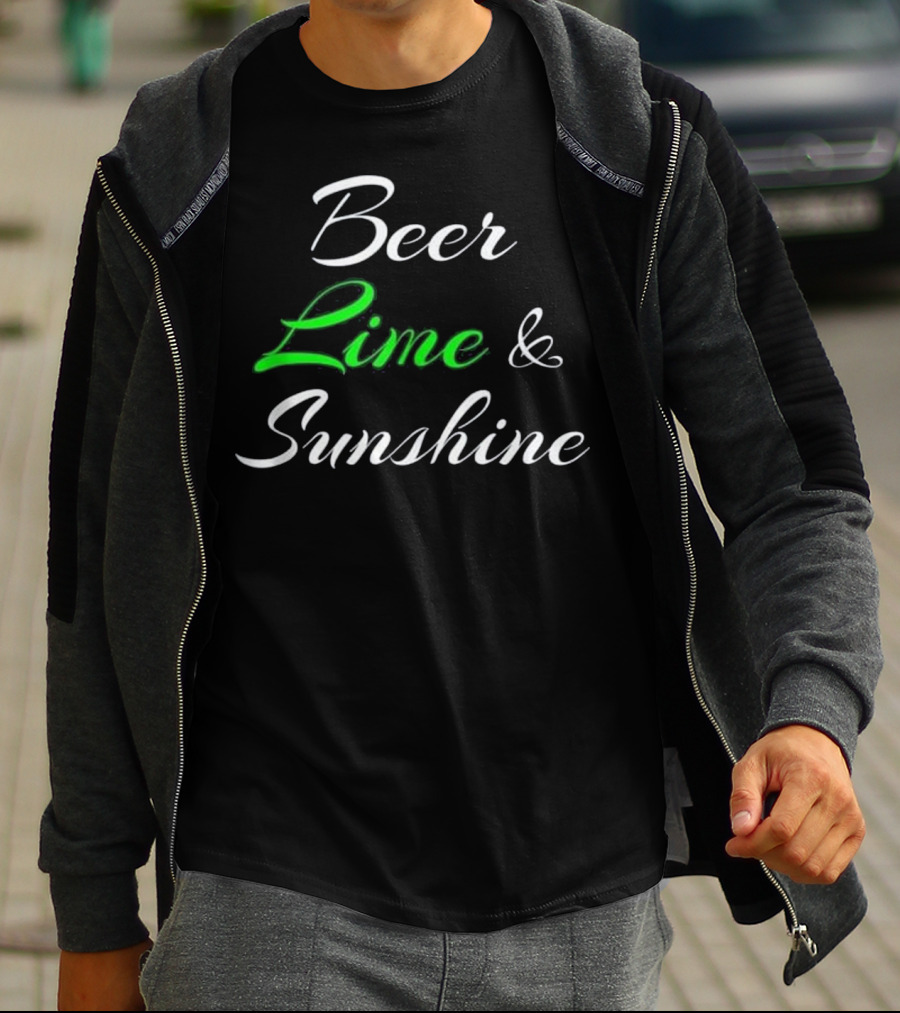Beer Lime And Sunshine Script In Black And Green Contrast T-Shirt