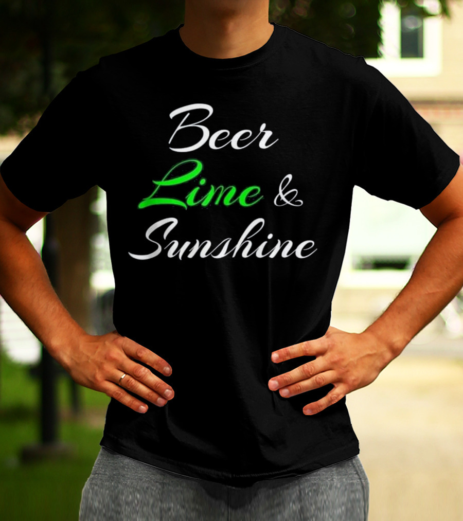 Beer Lime And Sunshine Script In Black And Green Contrast T-Shirt