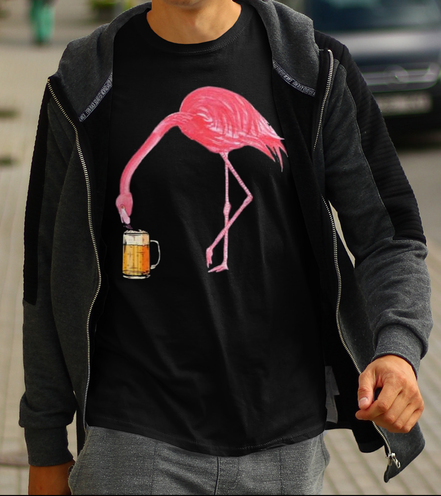 Flamingo Sipping Beer Lovers Mug T-Shirt