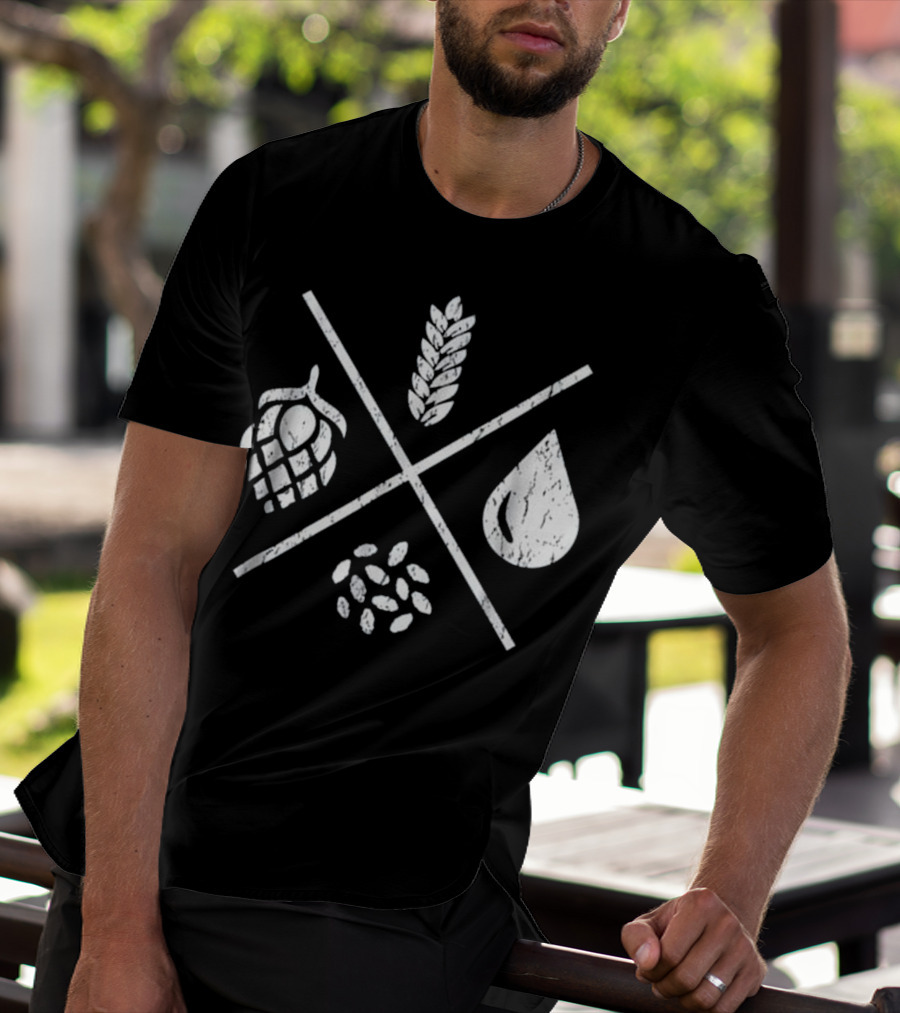 Homebrew Essentials: Barley Water Yeast Hops Beer Brewing Elements T-Shirt