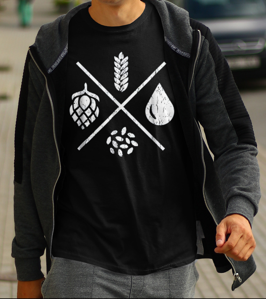 Homebrew Essentials: Barley Water Yeast Hops Beer Brewing Elements T-Shirt