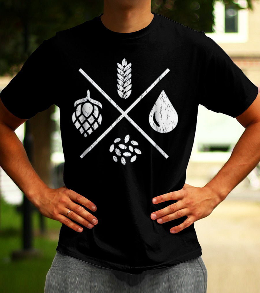 Homebrew Essentials: Barley Water Yeast Hops Beer Brewing Elements T-Shirt