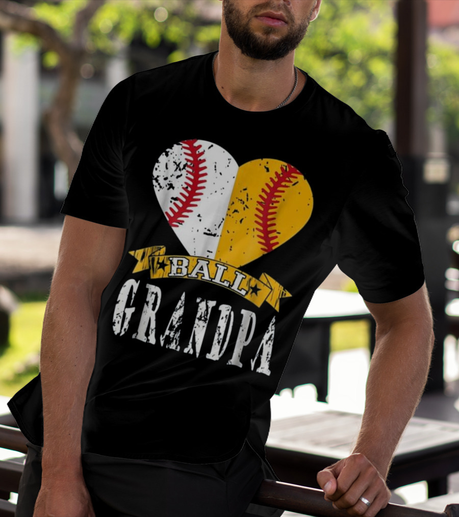 Ball Grandpa Heart With Baseball Stitching T-Shirt