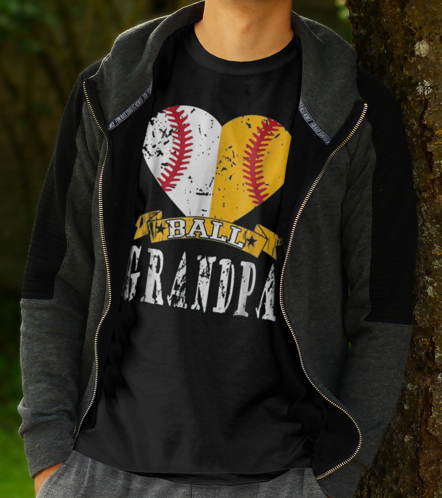 Ball Grandpa Heart With Baseball Stitching T-Shirt