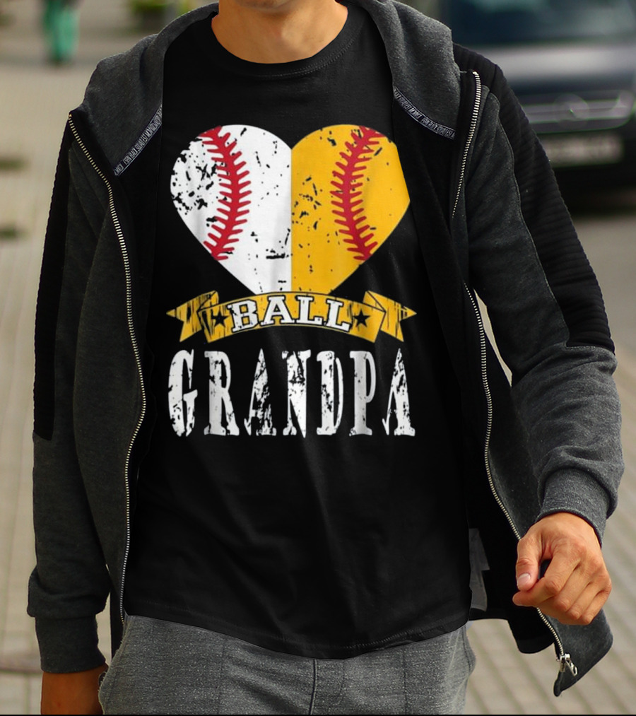 Ball Grandpa Heart With Baseball Stitching T-Shirt