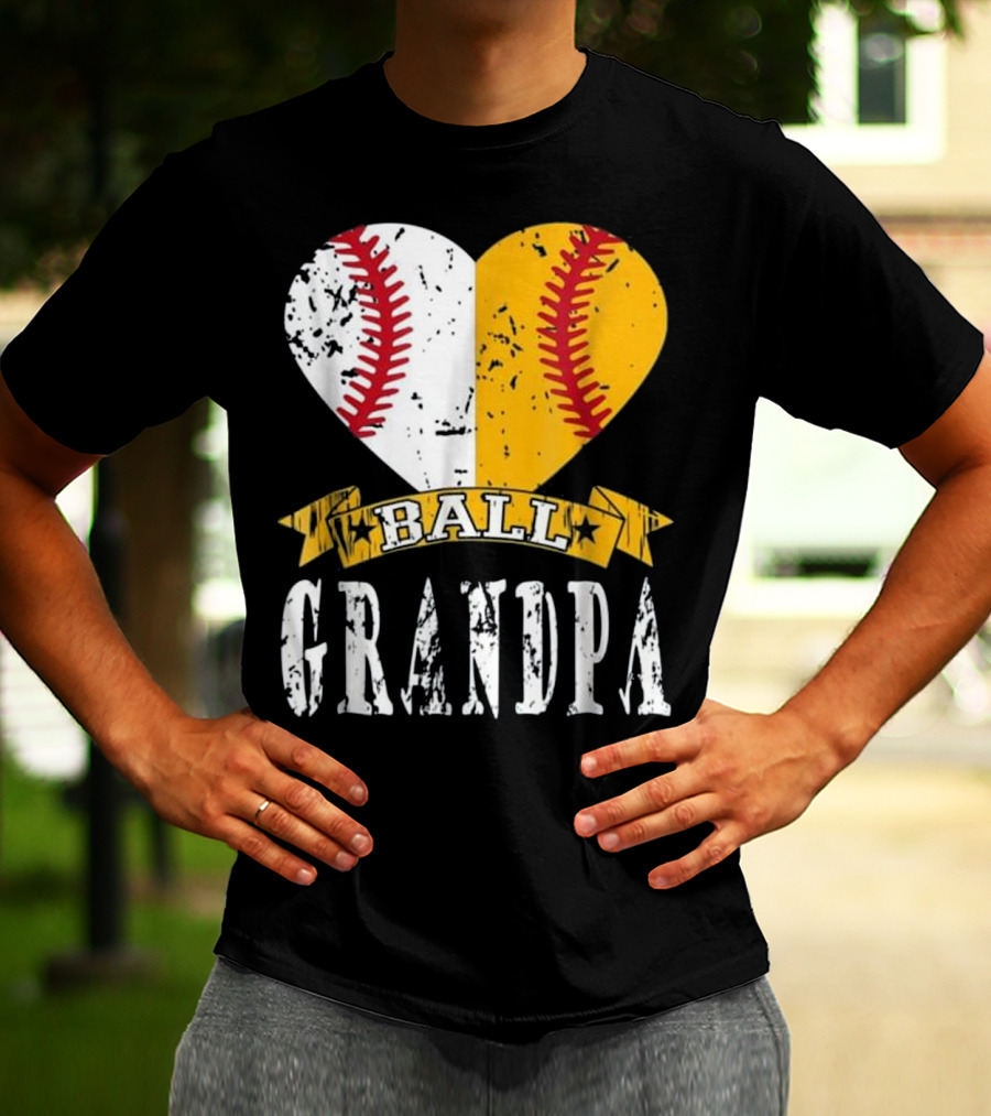 Ball Grandpa Heart With Baseball Stitching T-Shirt