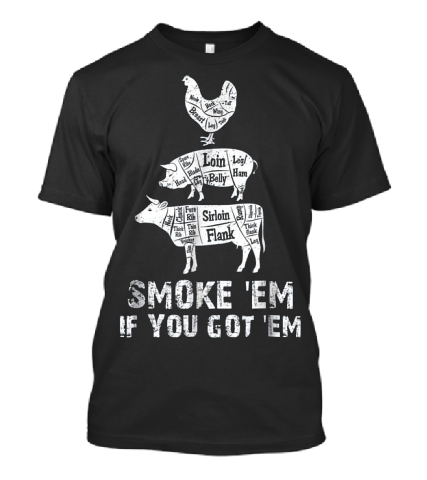 Funny BBQ Grilling Pitmaster: Smoke 'Em If You Got 'Em With Chicken, Pork, And Beef Cuts T-Shirt