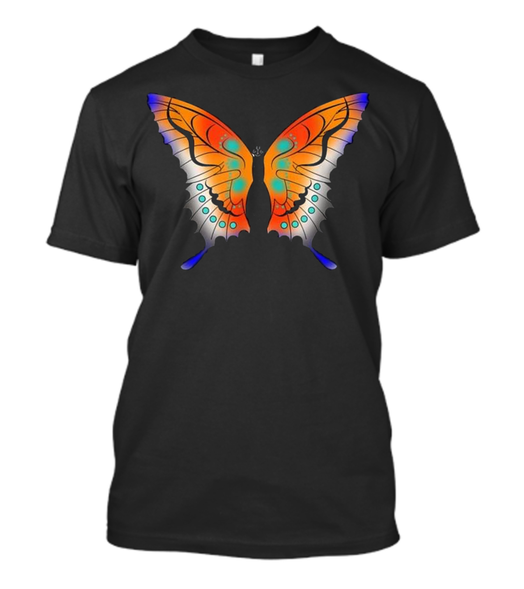 Vibrant Multicolored Butterfly Artwork With Orange And Blue Accents T-Shirt