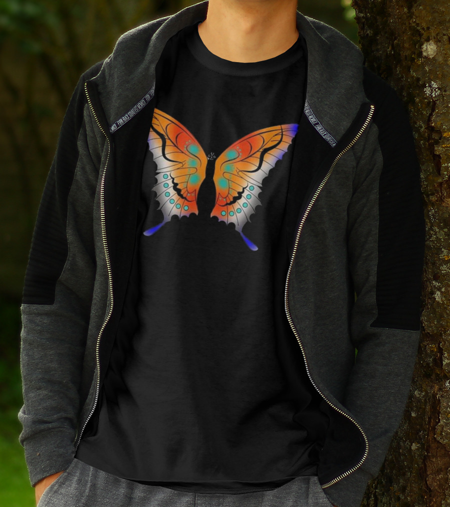 Vibrant Multicolored Butterfly Artwork With Orange And Blue Accents T-Shirt