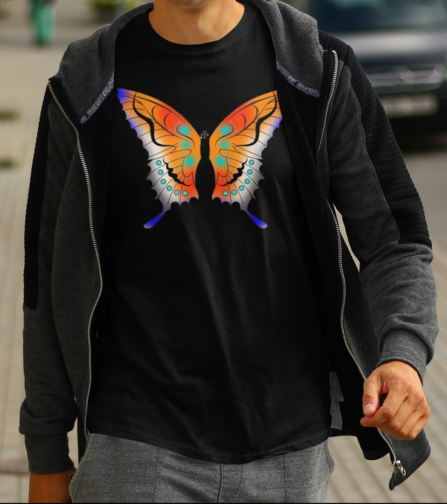 Vibrant Multicolored Butterfly Artwork With Orange And Blue Accents T-Shirt