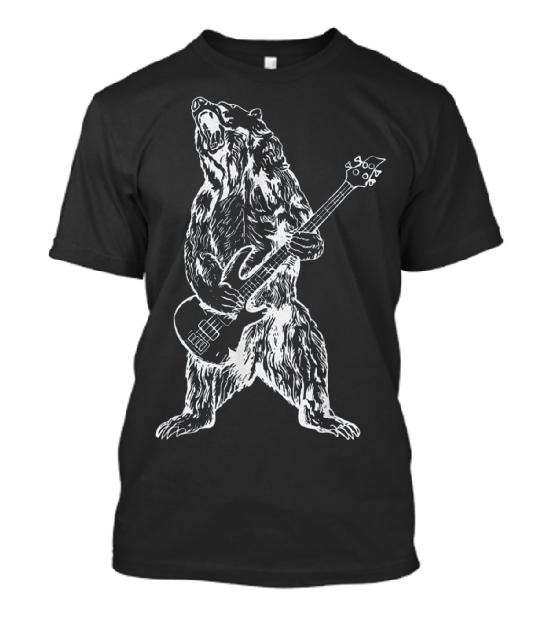 Bass-Playing Bear Standing Upright With Instrument Roaring Expressively T-Shirt