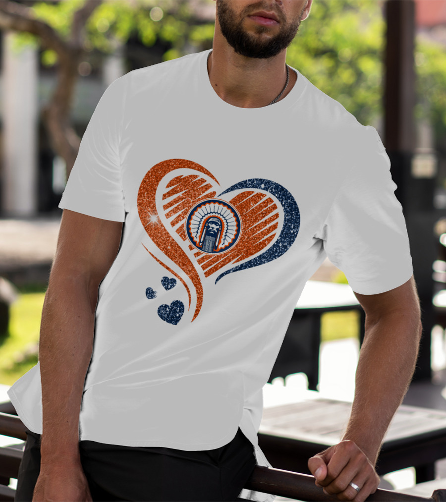 ILLINOIS HEARTS CHIEF GLITTER BLUE AND ORANGE HEARTS T-Shirt