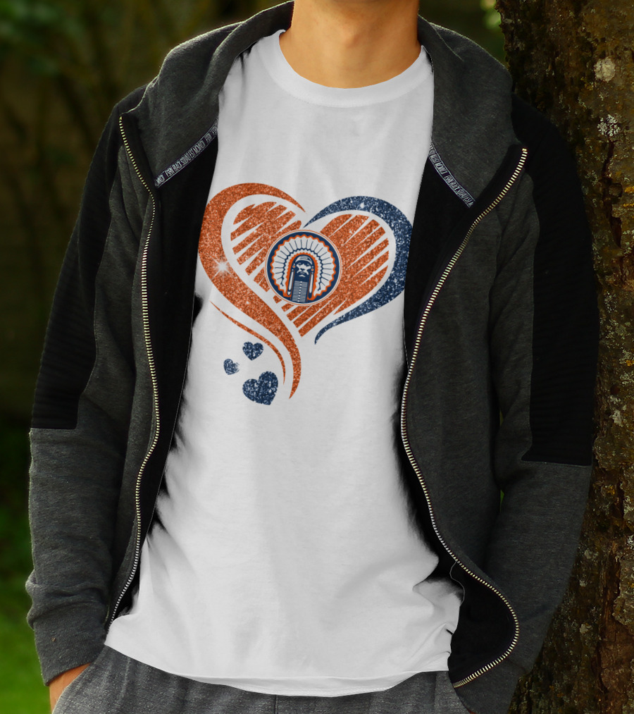 ILLINOIS HEARTS CHIEF GLITTER BLUE AND ORANGE HEARTS T-Shirt