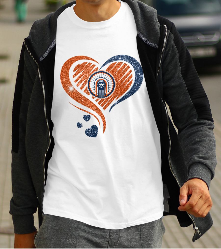 ILLINOIS HEARTS CHIEF GLITTER BLUE AND ORANGE HEARTS T-Shirt