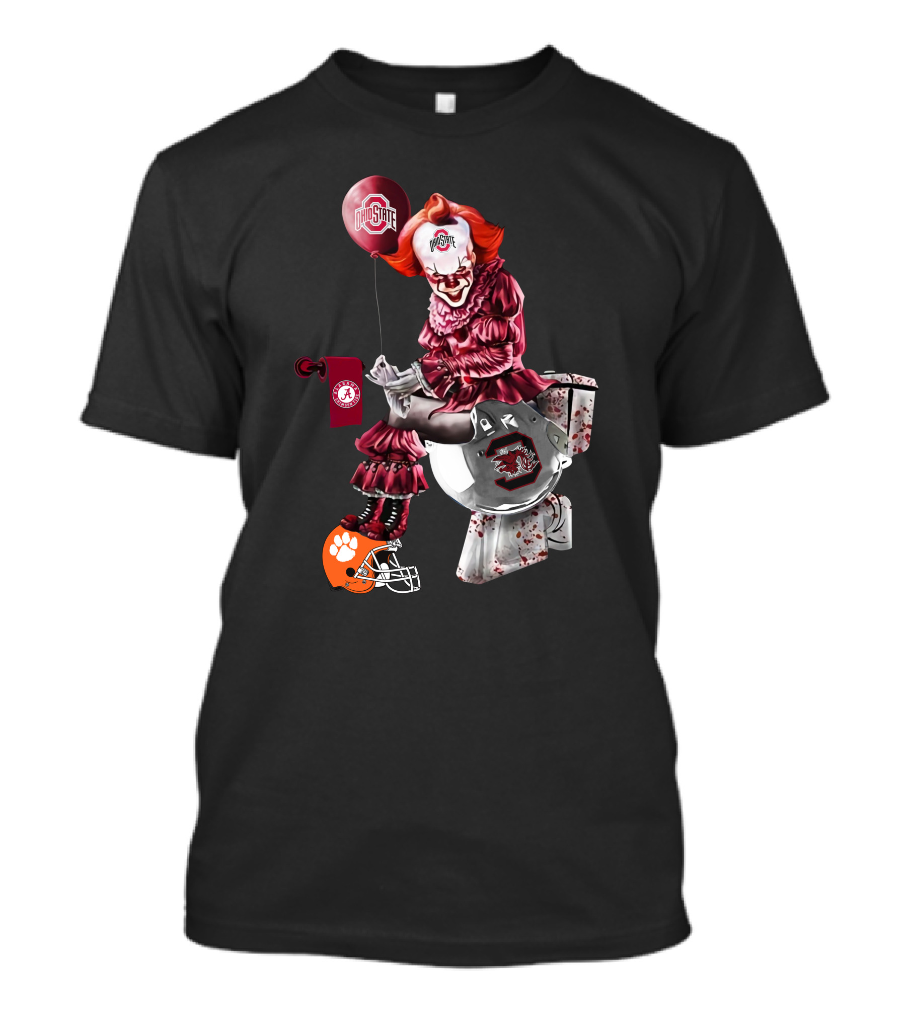 Ohio State Pennywise Holding Alabama And Clemson Helmets T-Shirt