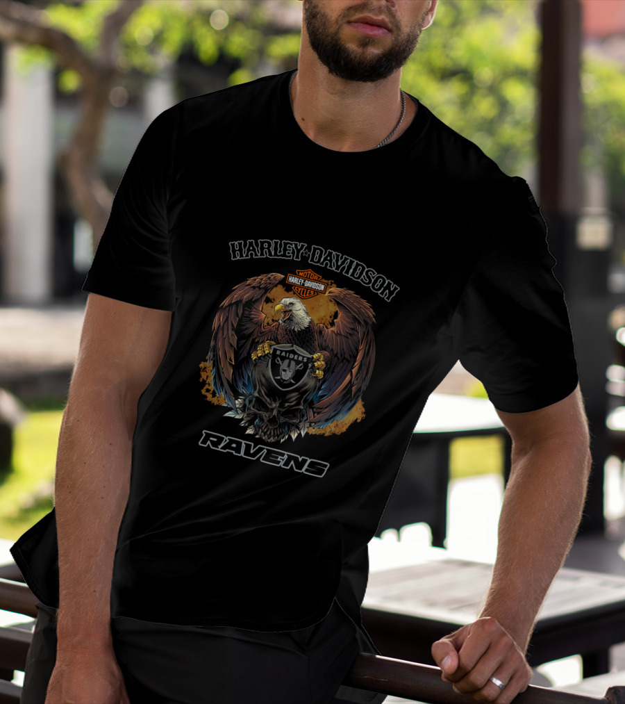 Harley Davidson Motor Cycles Eagle Raiders Ravens T-Shirt
