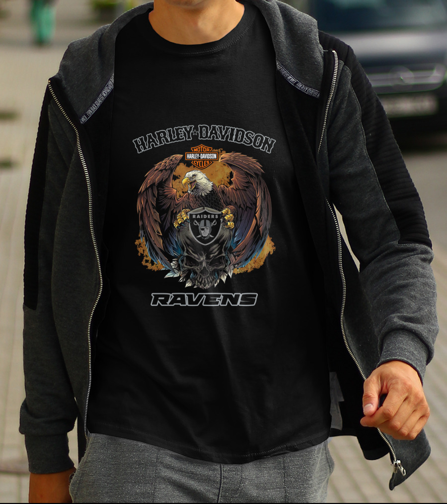 Harley Davidson Motor Cycles Eagle Raiders Ravens T-Shirt