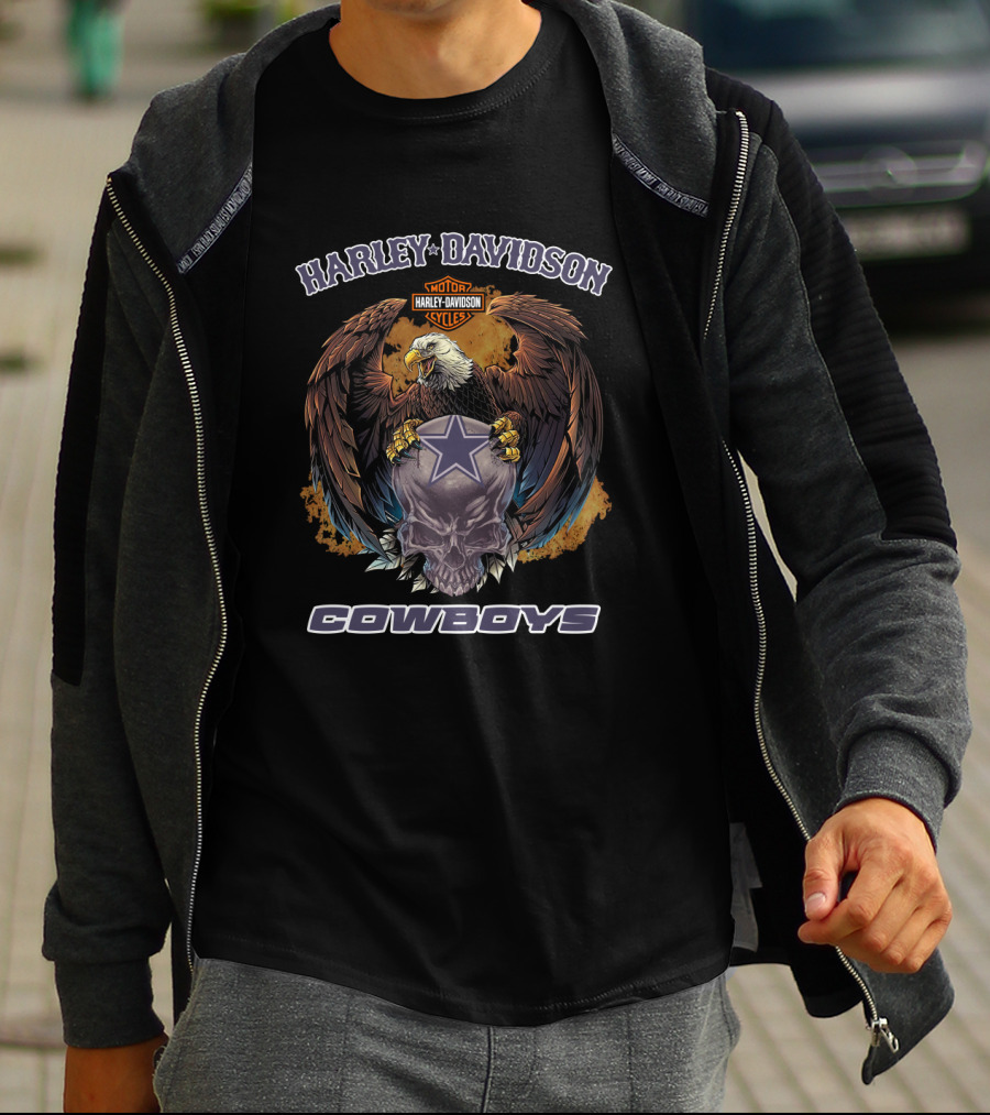 Harley Davidson Motor Cycles Eagle Cowboys Star Skull T-Shirt
