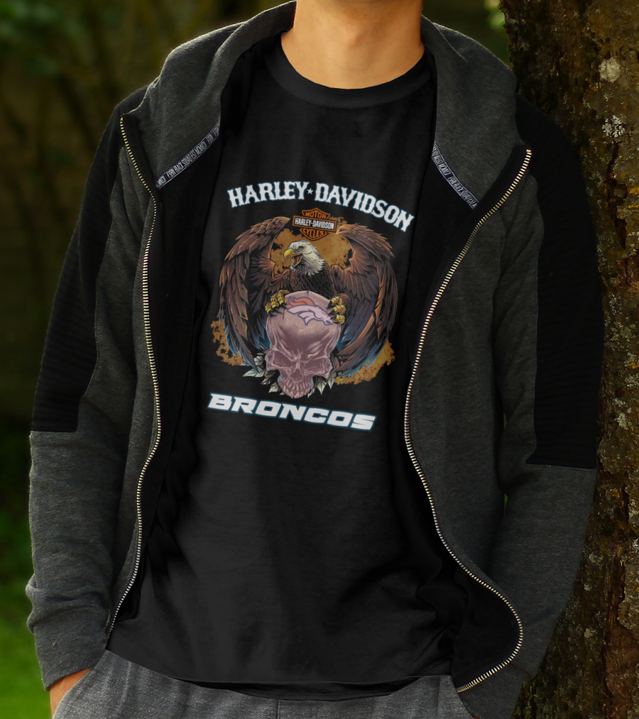 Harley Davidson Motor Cycles Eagle Broncos T-Shirt