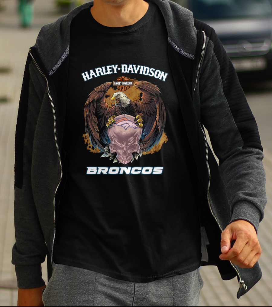 Harley Davidson Motor Cycles Eagle Broncos T-Shirt