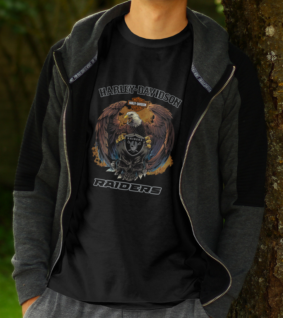 Harley Davidson Motor Cycles Eagle Raiders Skull T-Shirt