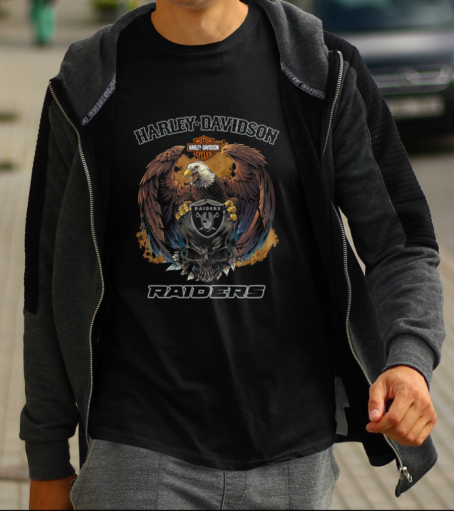 Harley Davidson Motor Cycles Eagle Raiders Skull T-Shirt