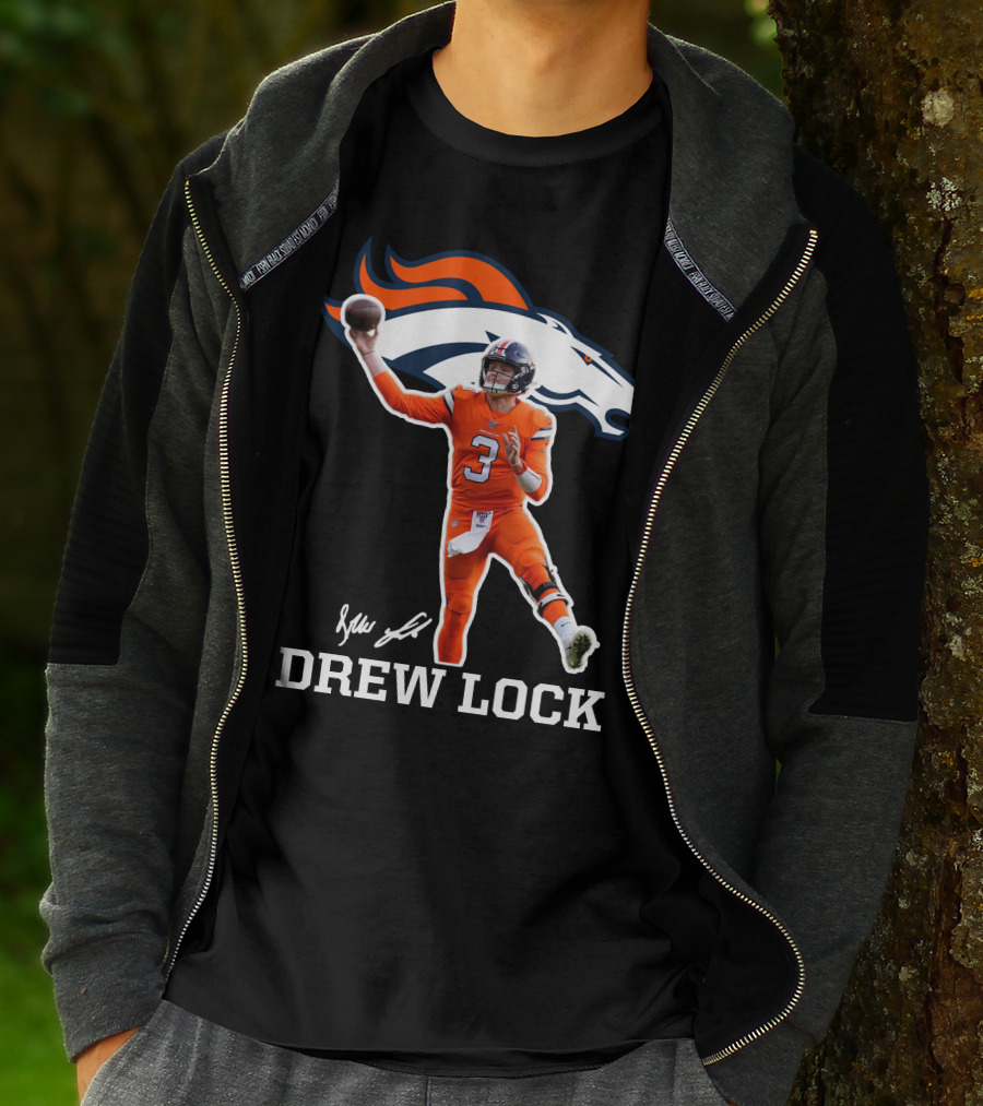 Drew Lock Denver Broncos Quarterback Signature NFL Football T-Shirt