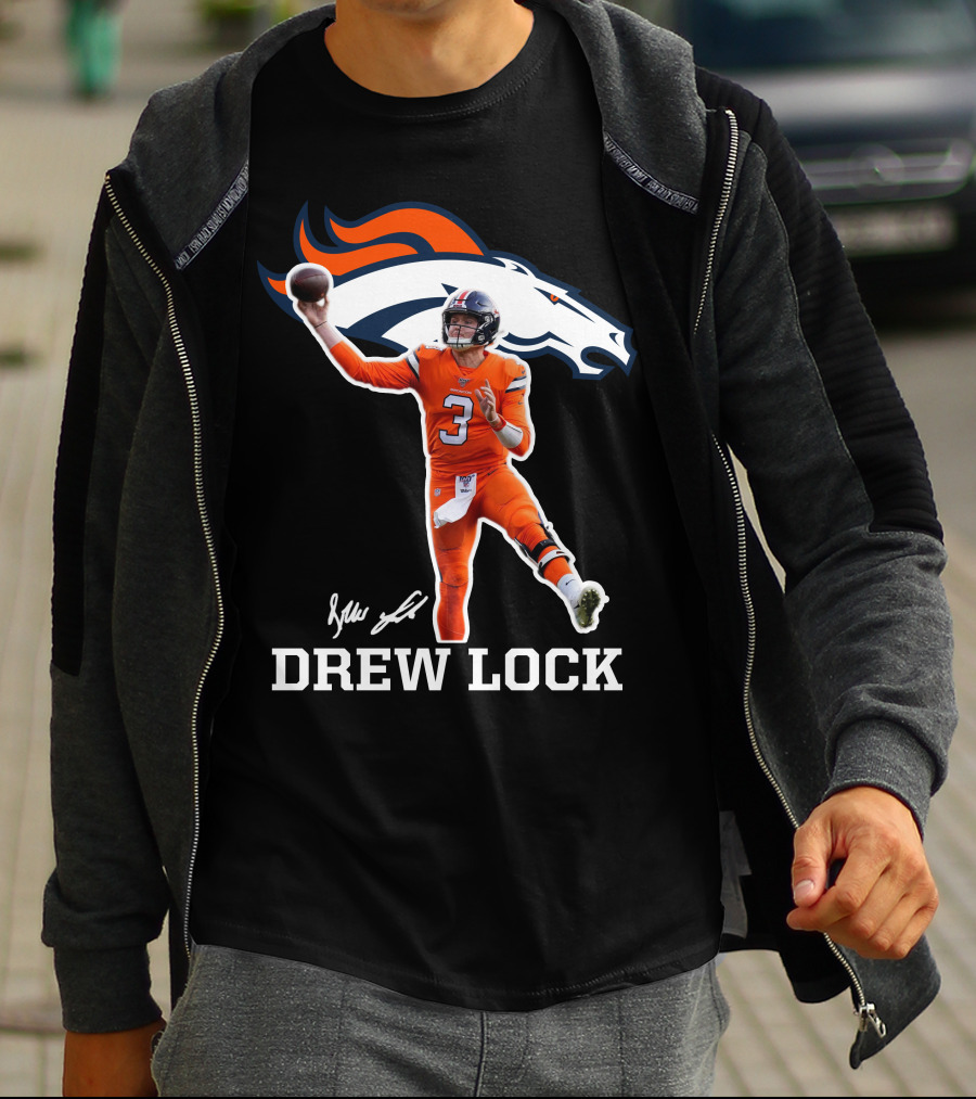 Drew Lock Denver Broncos Quarterback Signature NFL Football T-Shirt