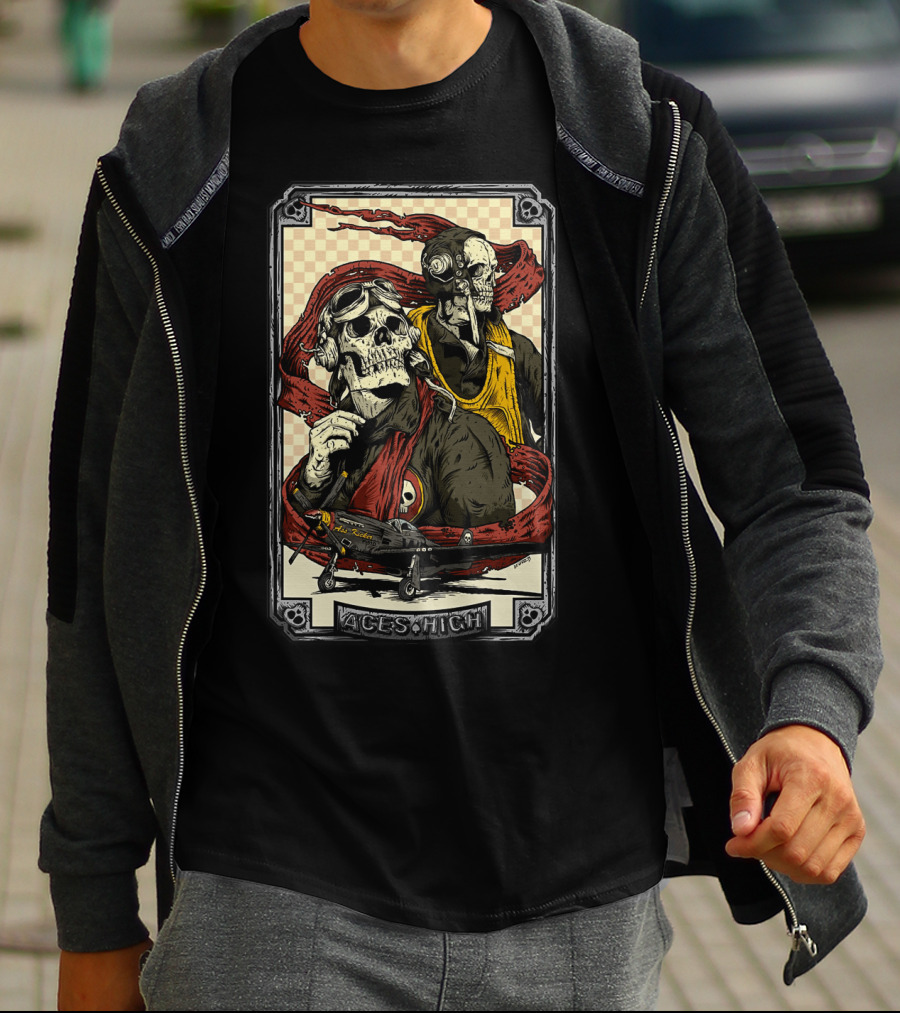 Aces High Ir 63 Skull Pilot Artwork T-Shirt