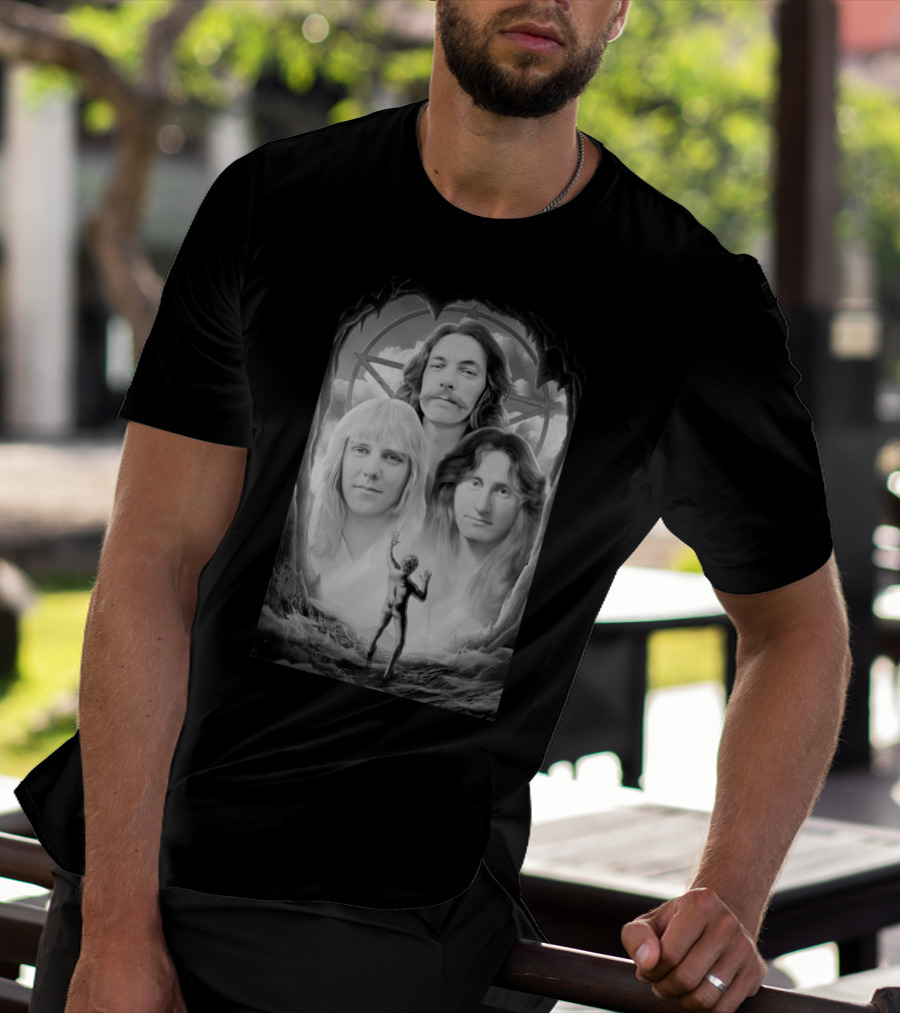 Rush Band Members With Starman Symbol And Celestial Background T-Shirt