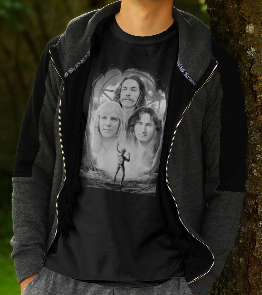 Rush Band Members With Starman Symbol And Celestial Background T-Shirt