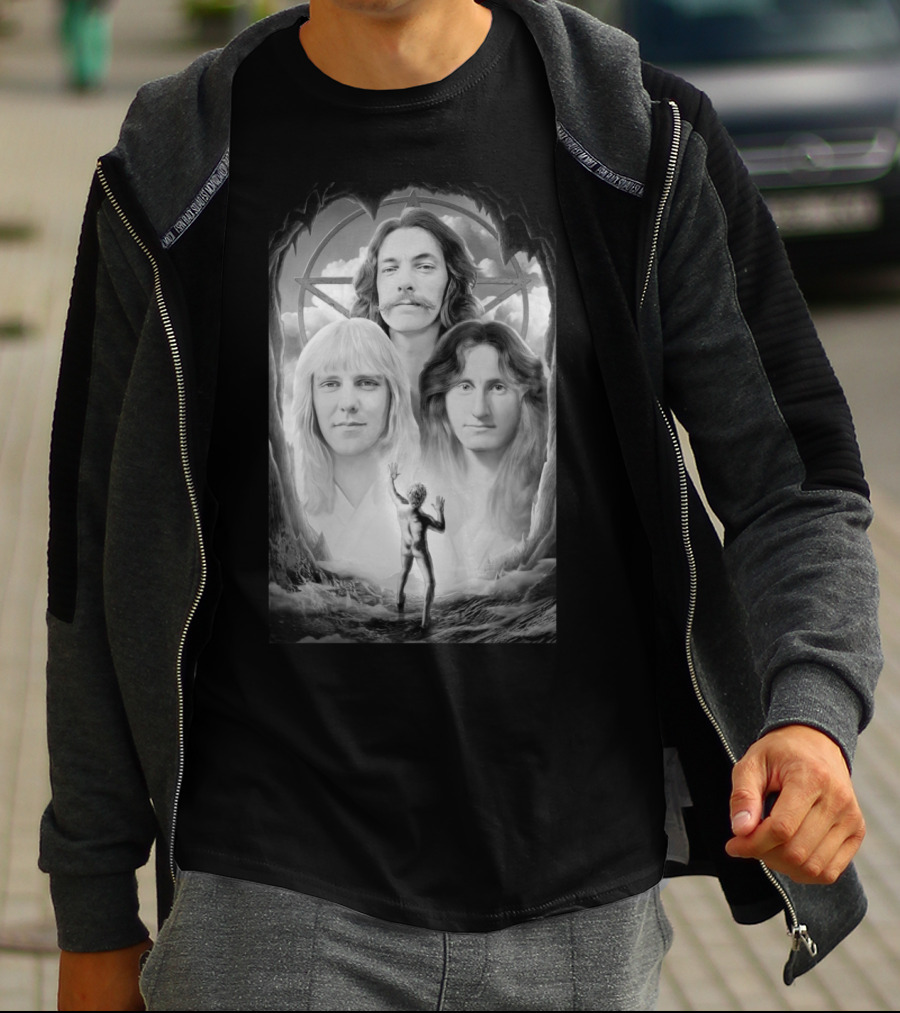 Rush Band Members With Starman Symbol And Celestial Background T-Shirt