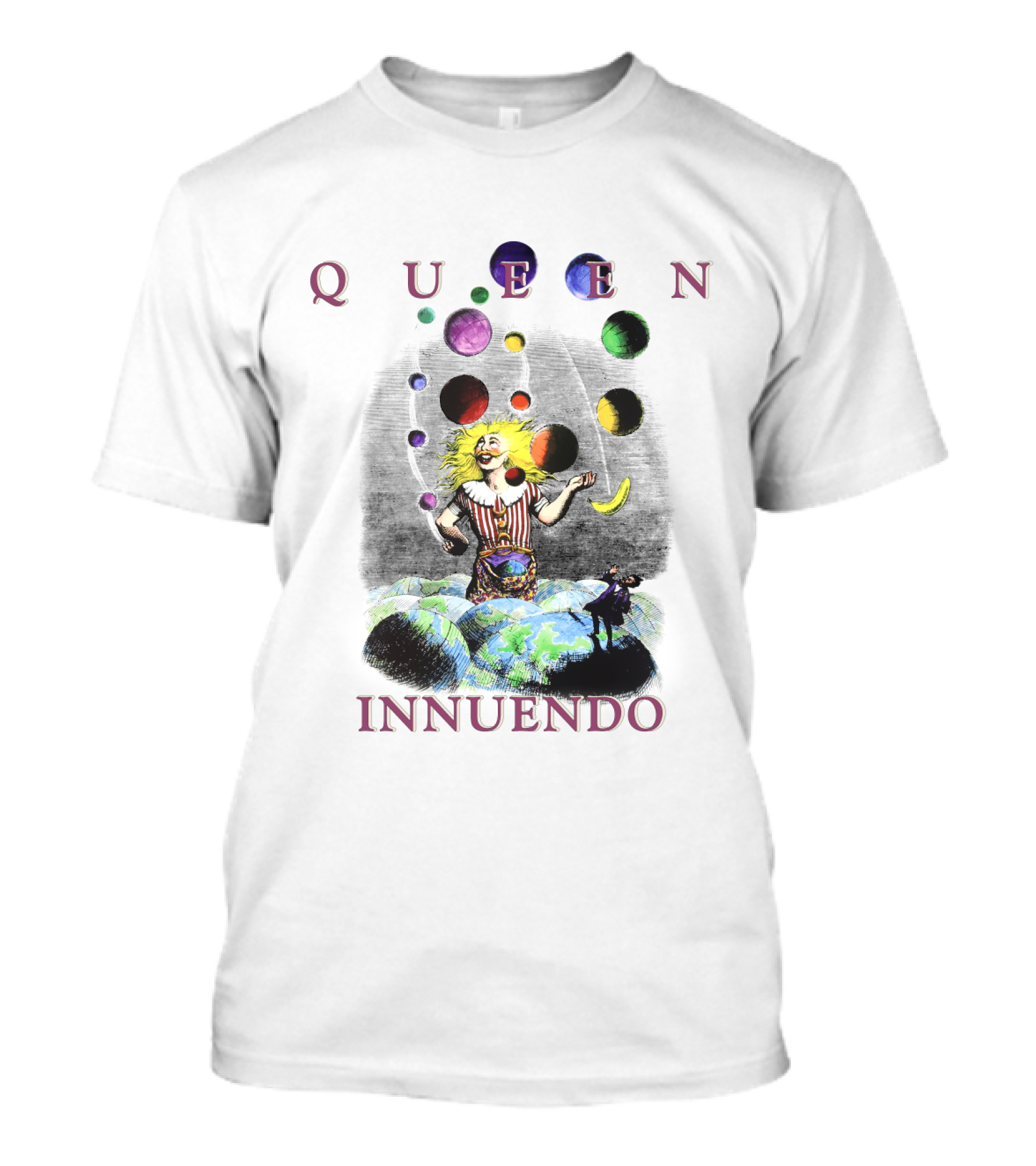 Queen Innuendo Juggling Planets And Moons Clown Surreal Artwork T-Shirt