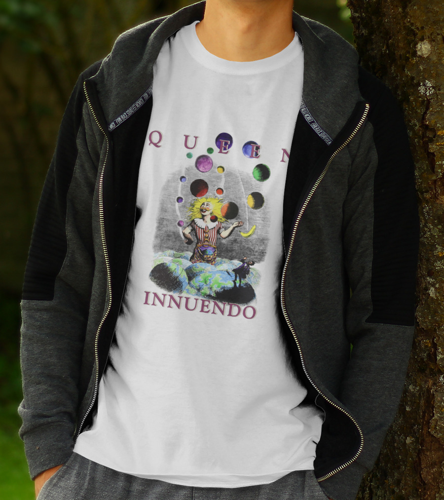 Queen Innuendo Juggling Planets And Moons Clown Surreal Artwork T-Shirt