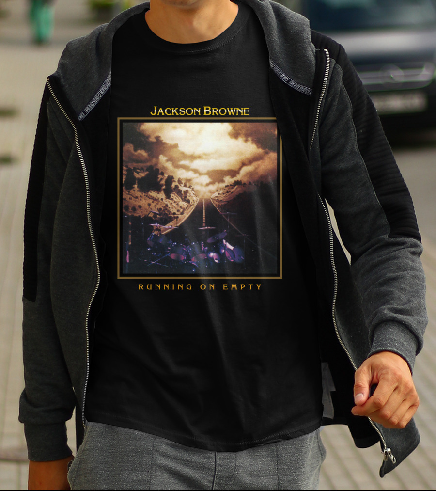 Jackson Browne Running On Empty Album Cover Scenic Road And Drum Set T-Shirt