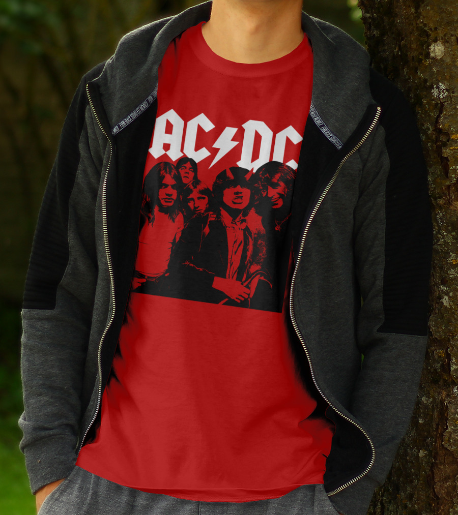 Acdc Band Classic Members Black And White Photo Vintage Style T-Shirt