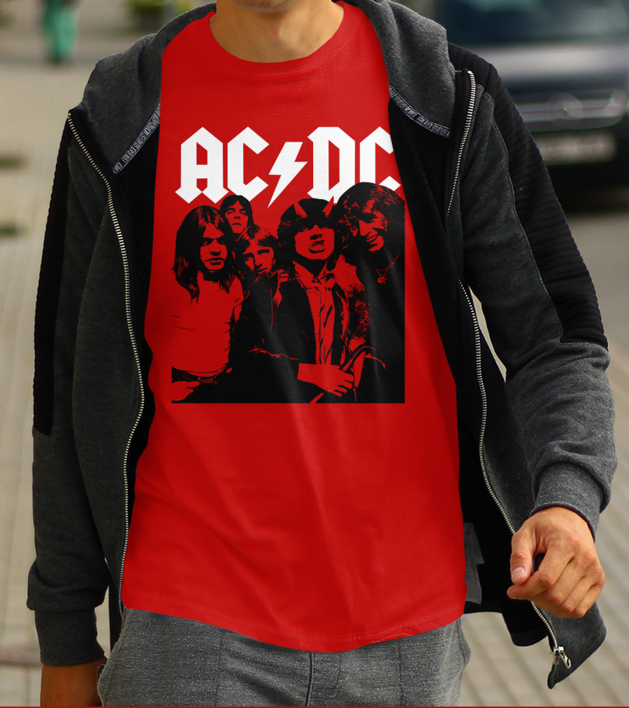 Acdc Band Classic Members Black And White Photo Vintage Style T-Shirt