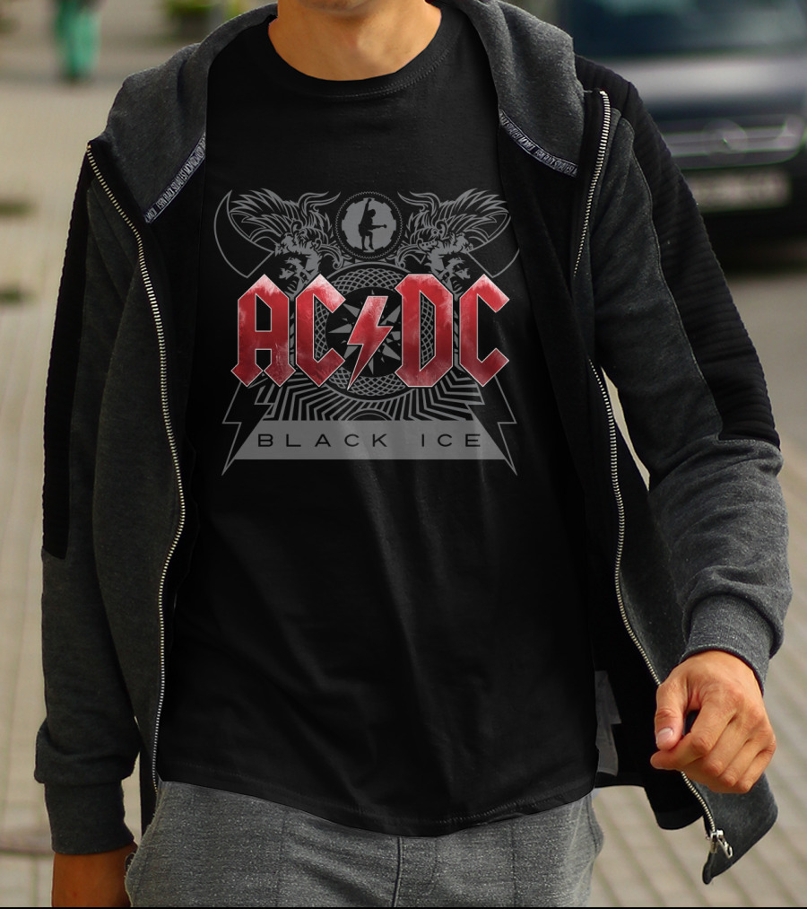 Acdc Black Ice Logo With Red Thunderbolt T-Shirt