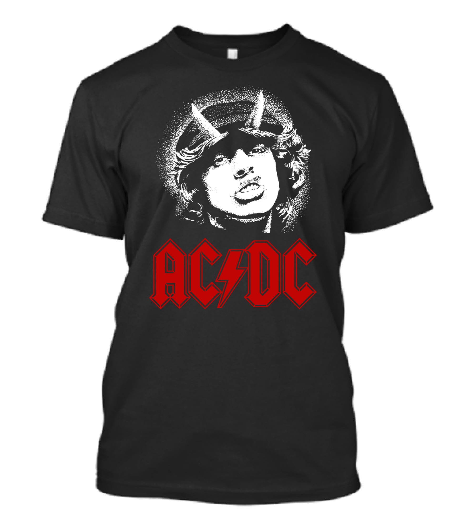 Acdc Rock Band Portrait With Red Logo And Horns T-Shirt