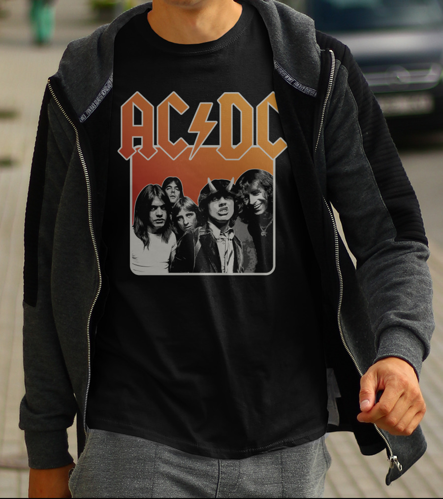Acdc Band Photo Logo With Lightning Bolt And Band Members T-Shirt