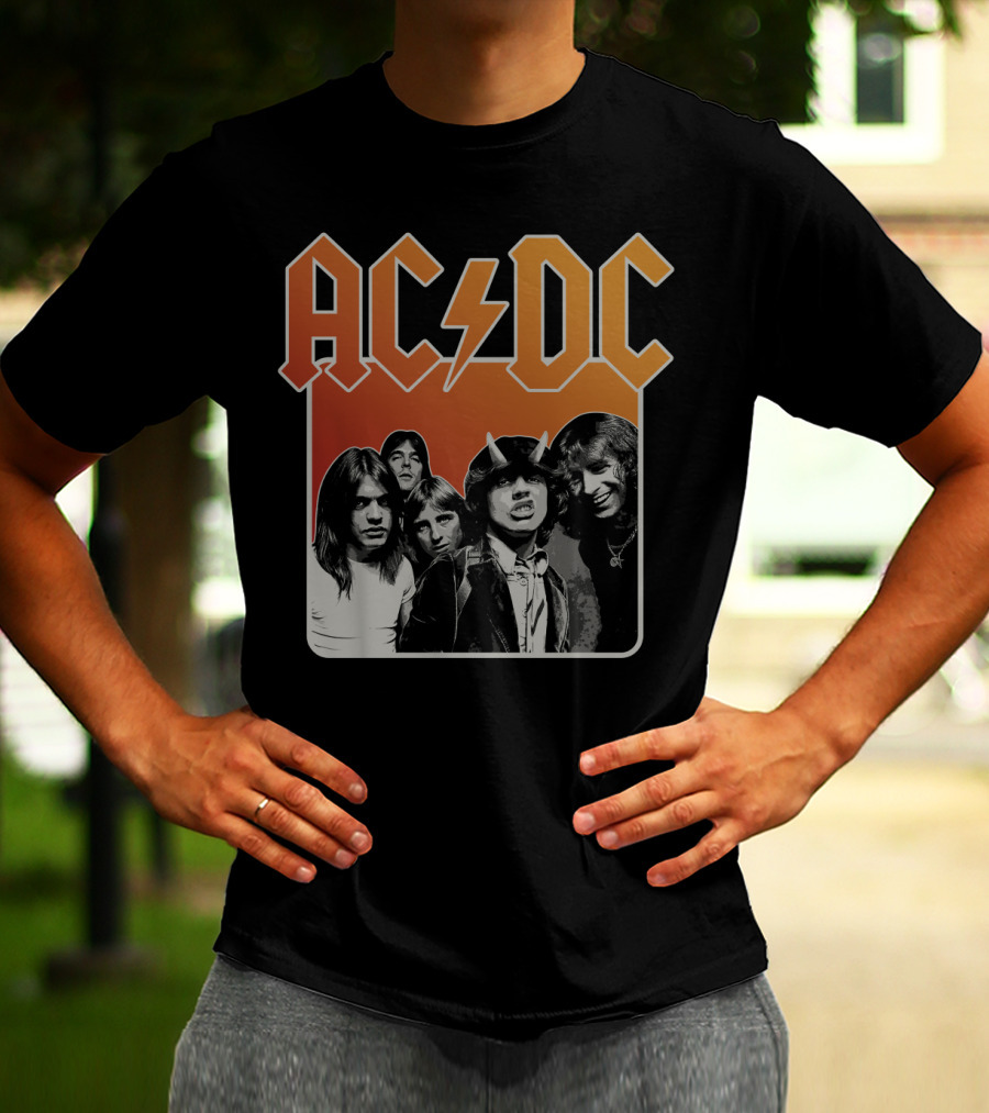 Acdc Band Photo Logo With Lightning Bolt And Band Members T-Shirt
