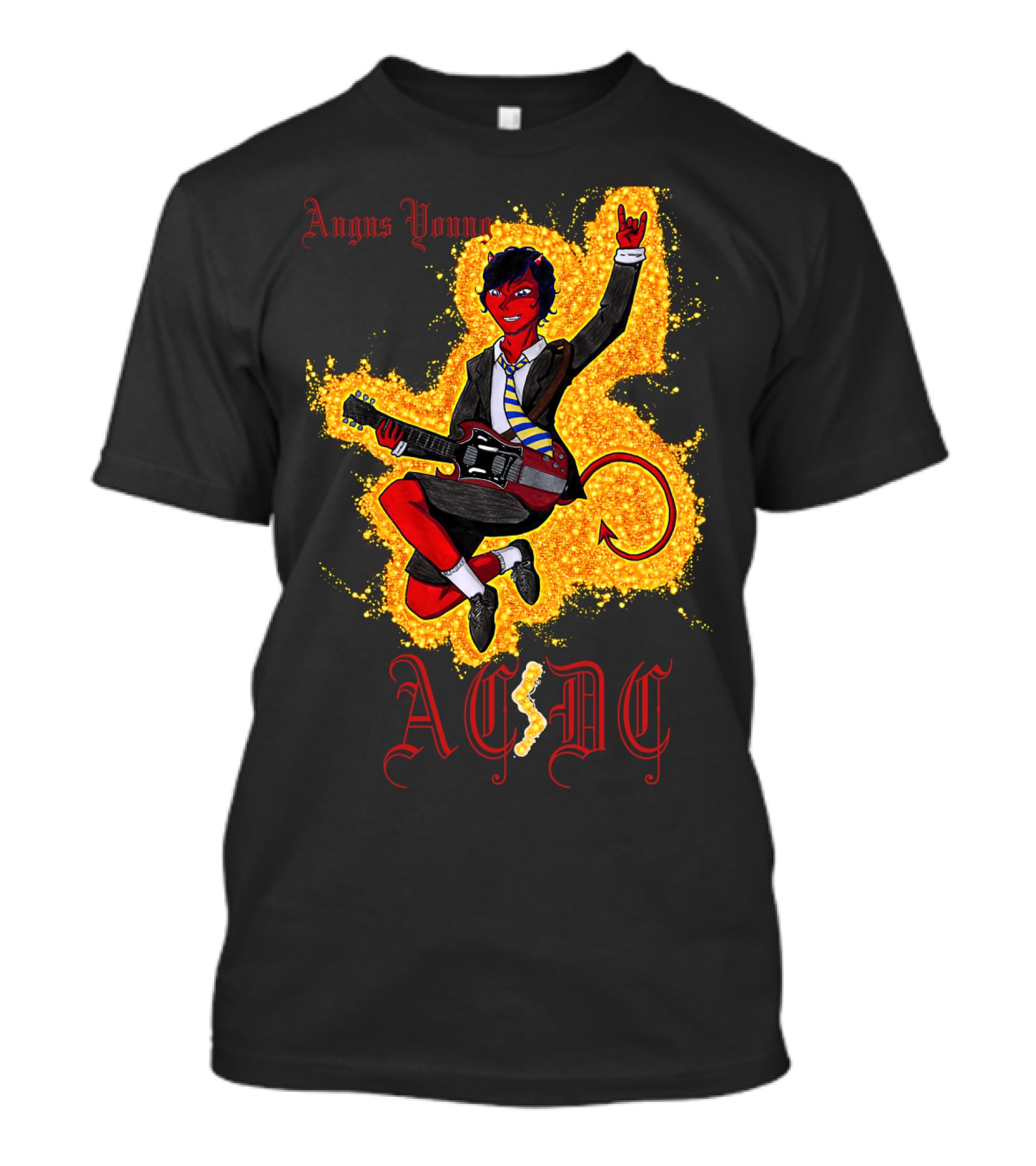 Acdc Angus Young Devil Rock Guitar Poster T-Shirt
