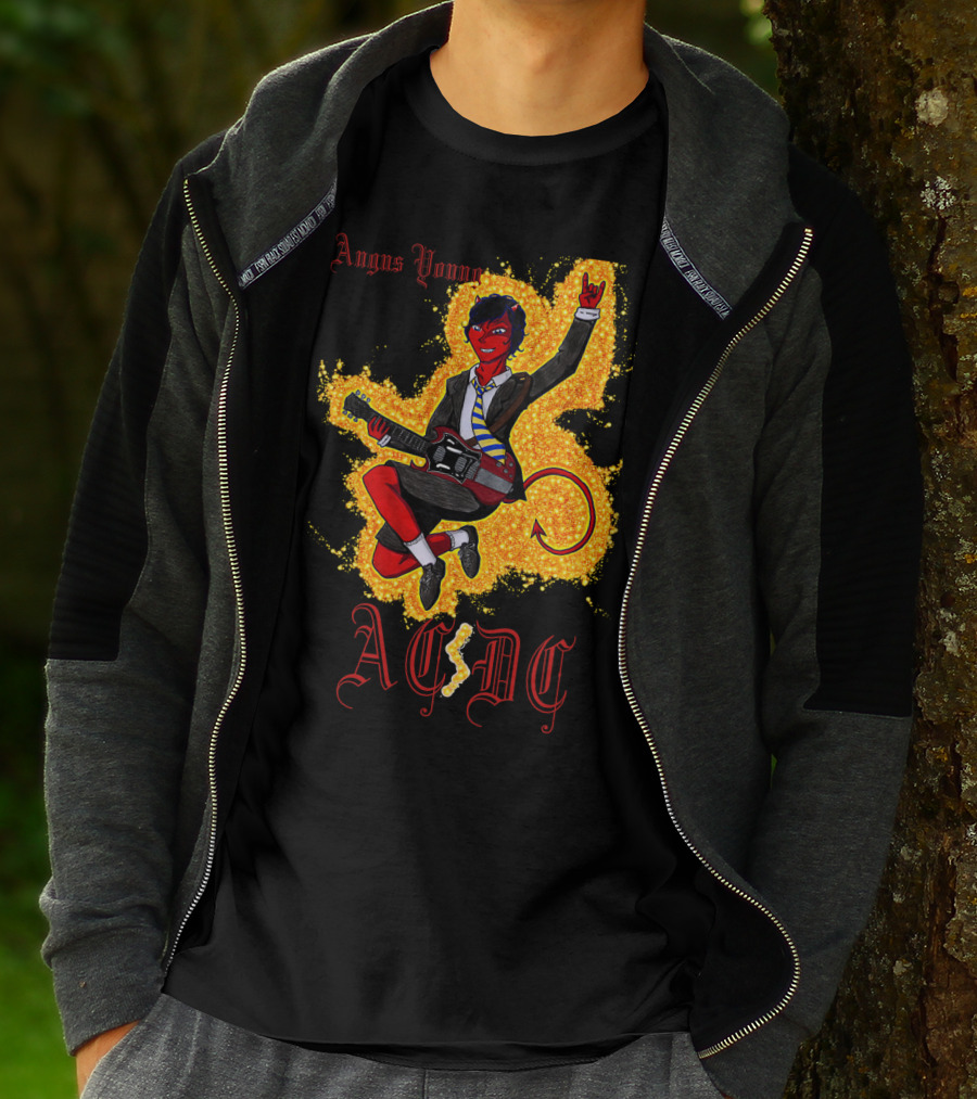 Acdc Angus Young Devil Rock Guitar Poster T-Shirt