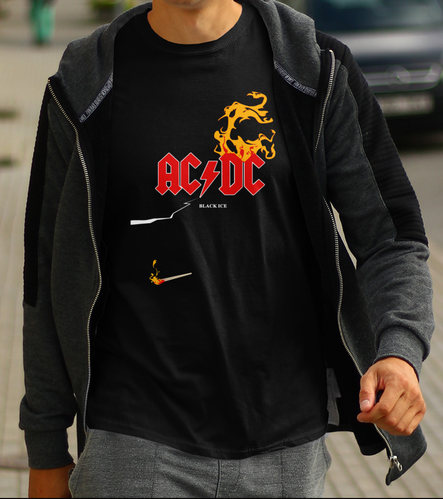 Acdc Black Ice Flame With Matchstick T-Shirt