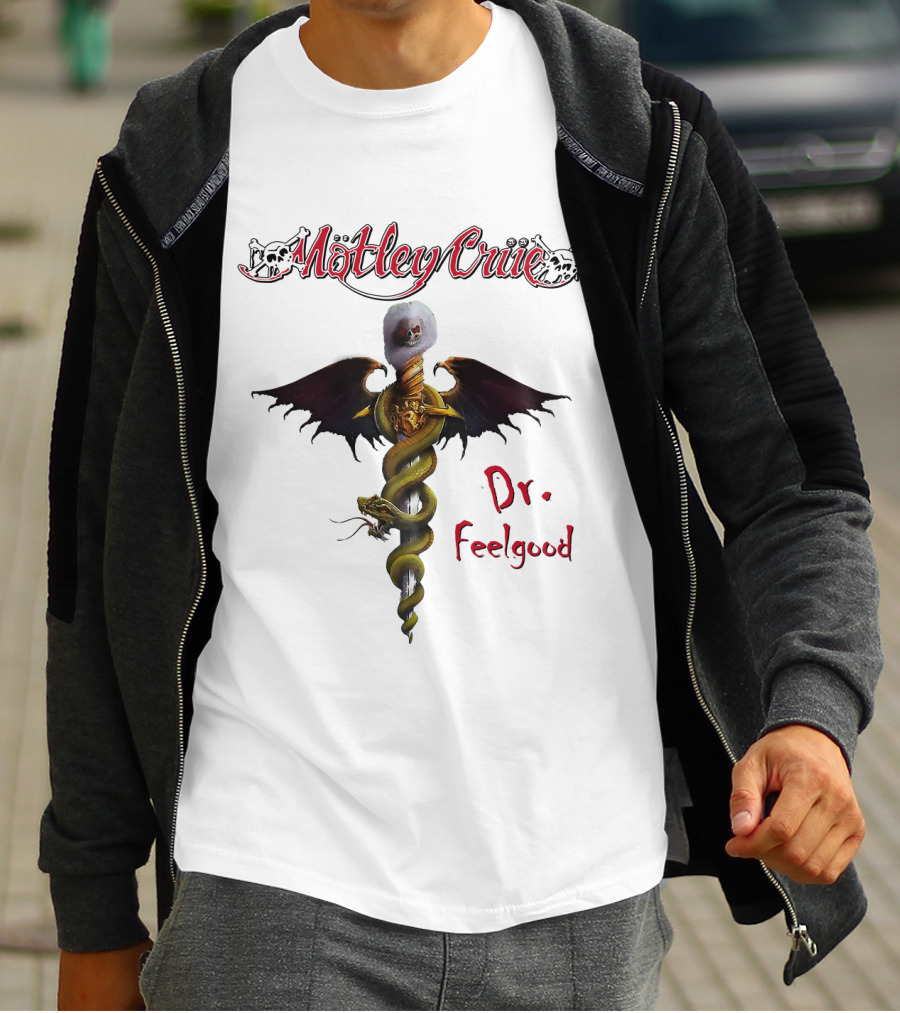 Mötley Crüe Dr. Feelgood Snake And Skull Caduceus Artwork T-Shirt
