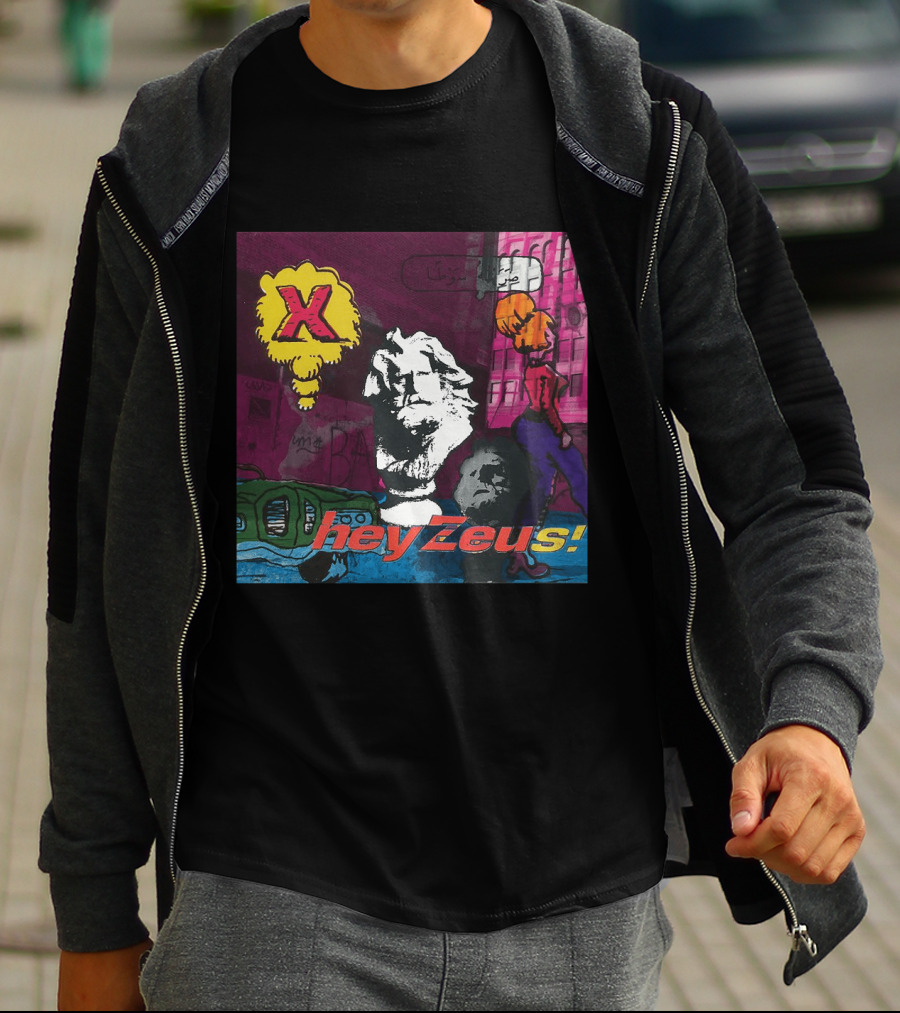 X Hey Zeus Bust And Urban Pop Art Scene T-Shirt