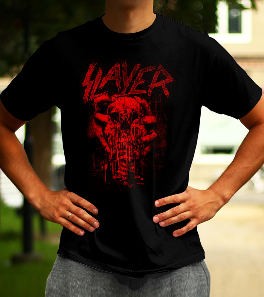 Slayer Red Skull With Hands Gripping Face T-Shirt