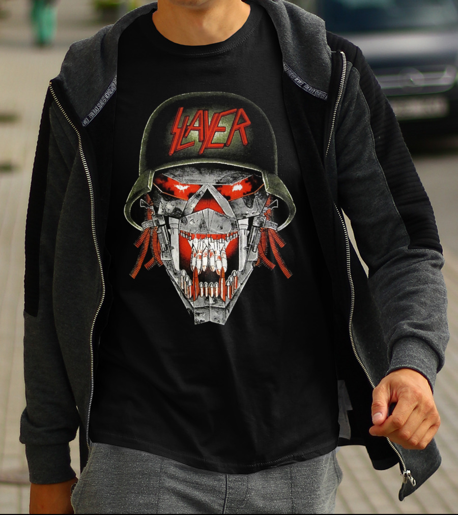 Slayer Skull Soldier Helmet Red Eyes T-Shirt