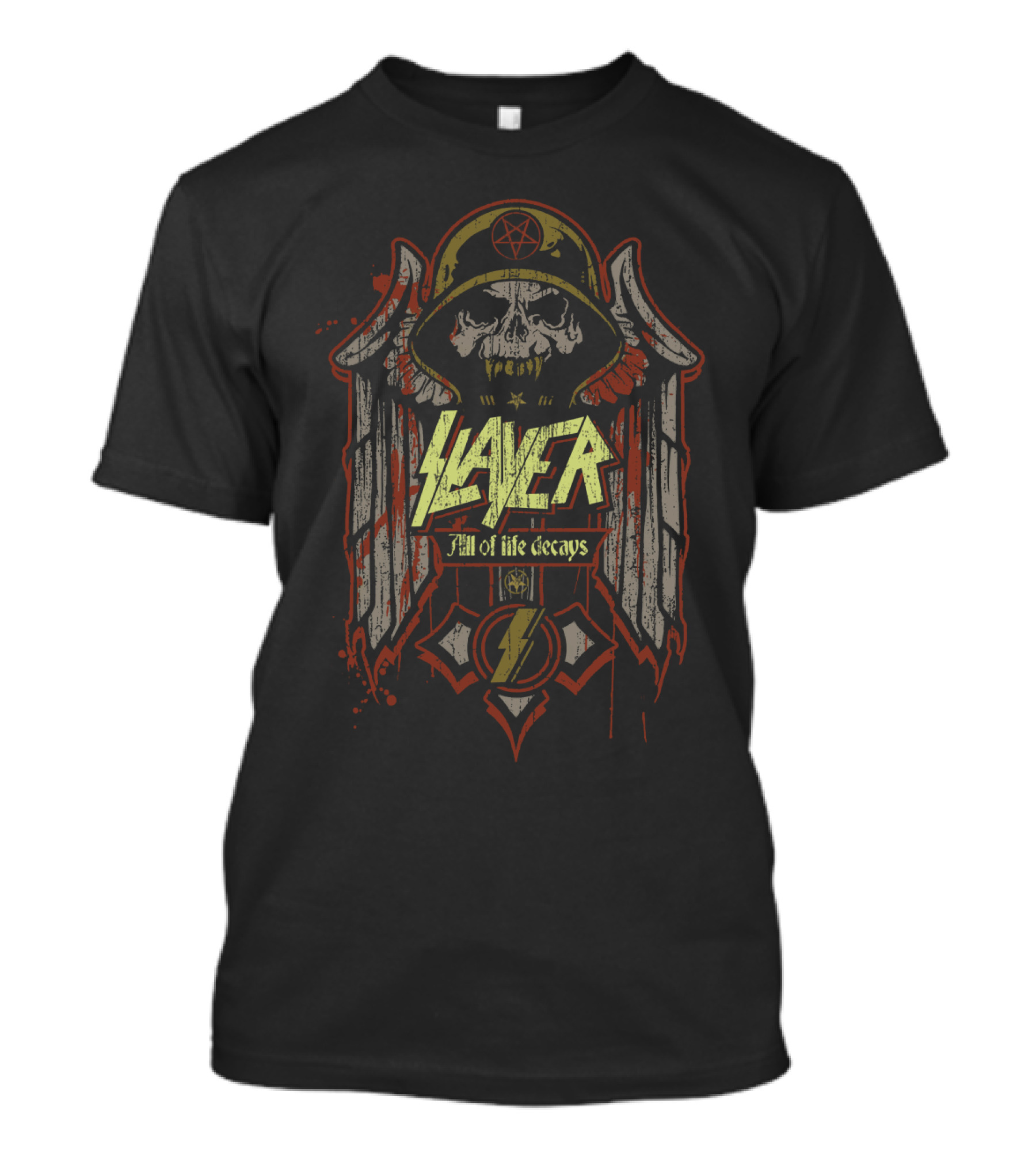 Slayer All Of Life Decays Skull Helmet Wings Lightning Bolt T-Shirt