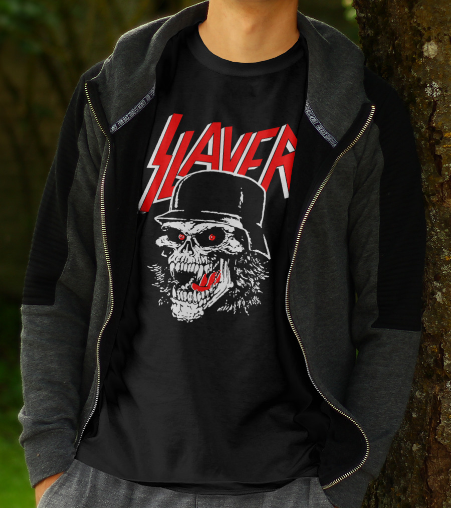 Slayer Skull With Helmet And Red Eyes T-Shirt